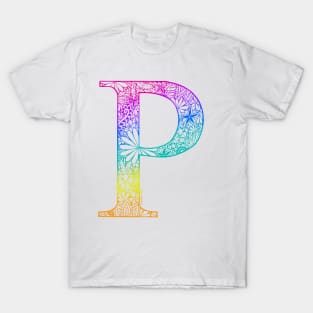 Floral Letter Capital P Rainbow T-Shirt